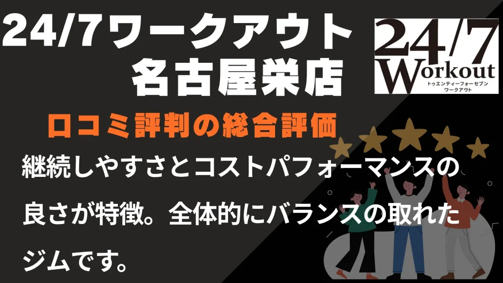 24/7ワークアウト名古屋栄店の口コミ評判の総合評価