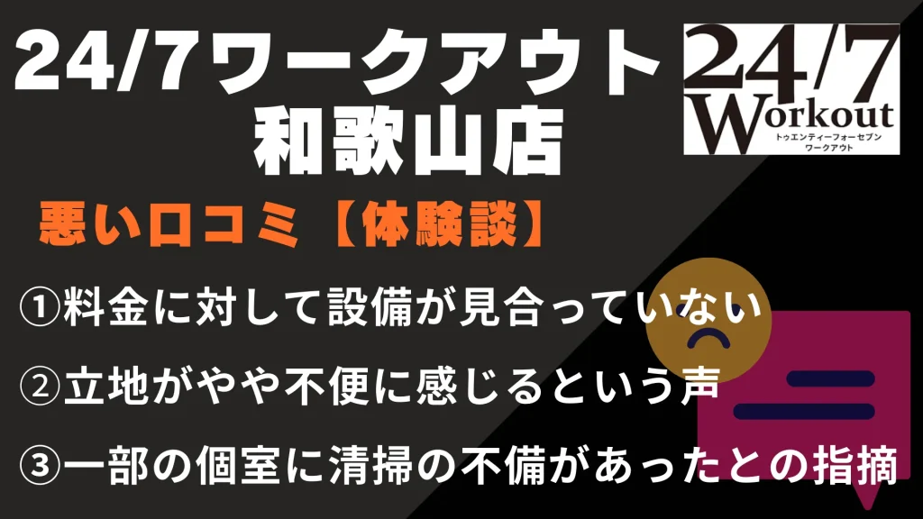 24/7ワークアウト和歌山店に関する悪い口コミ【体験談】