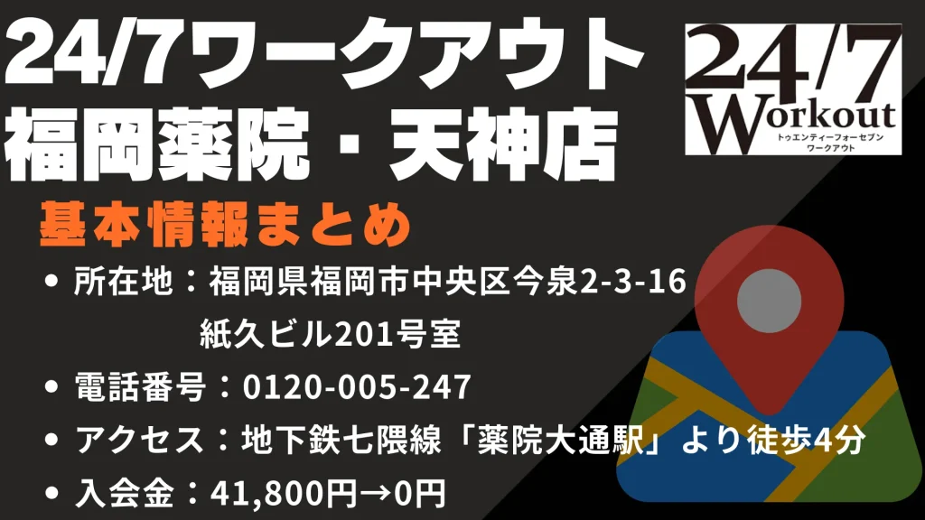 24/7ワークアウト福岡薬院・天神店の基本情報|所在地・営業時間・アクセスまとめ