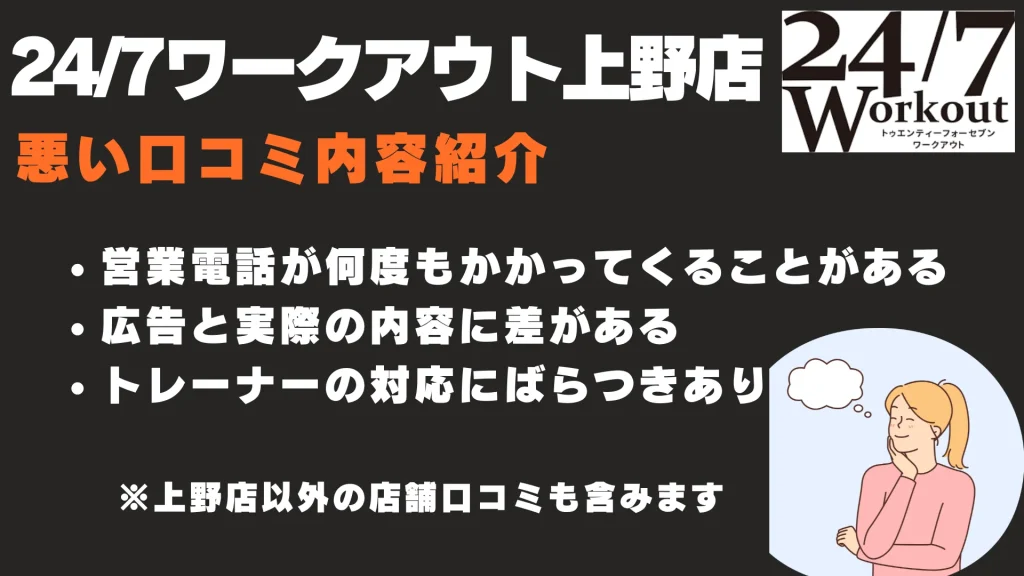 24/7ワークアウト上野店　悪い口コミ