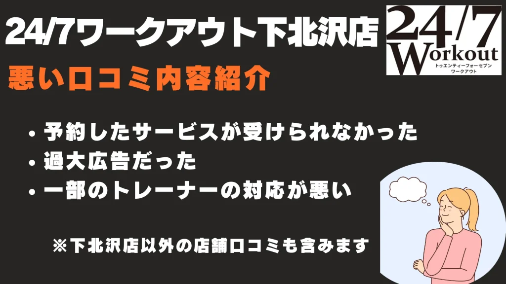 24/7ワークアウト下北沢店
悪い口コミ