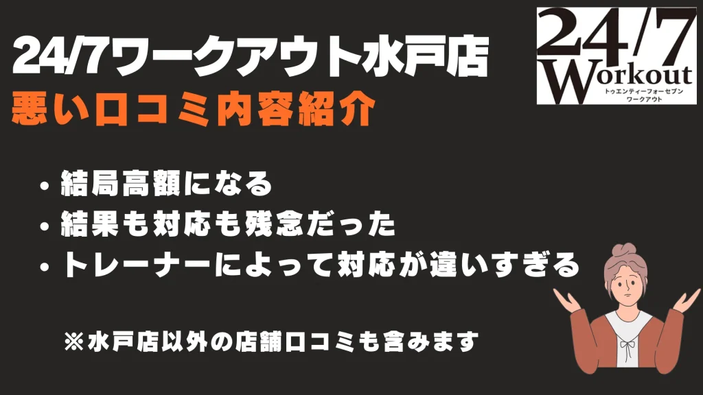 24/7ワークアウト水戸店 悪い口コミ