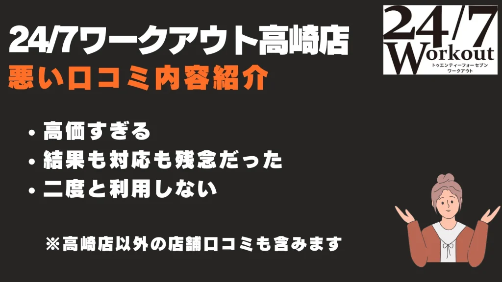 24/7ワークアウト高崎店 悪い口コミ