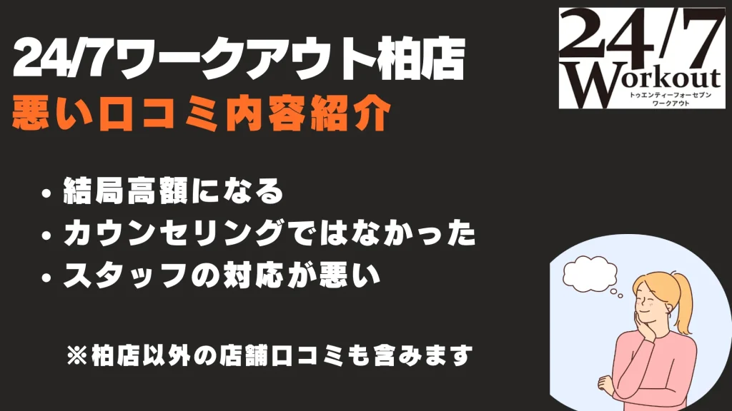 24/7ワークアウト柏店 悪い口コミ