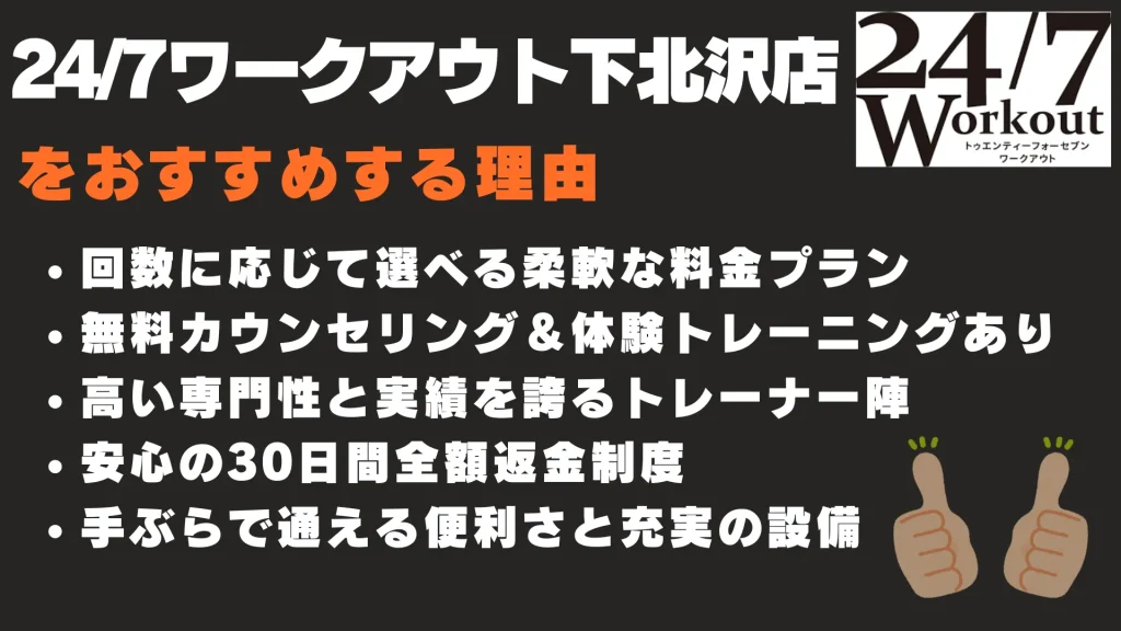 24/7ワークアウト下北沢店
おすすめする理由