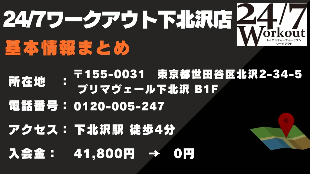 24/7ワークアウト下北沢店
基本情報まとめ