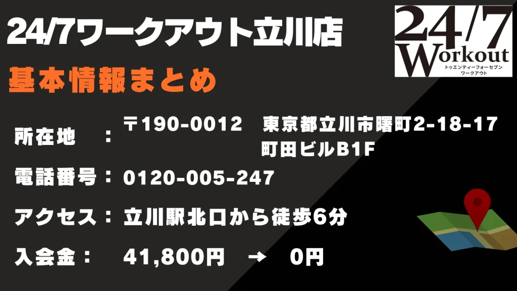 24/7ワークアウト立川店
基本情報まとめ